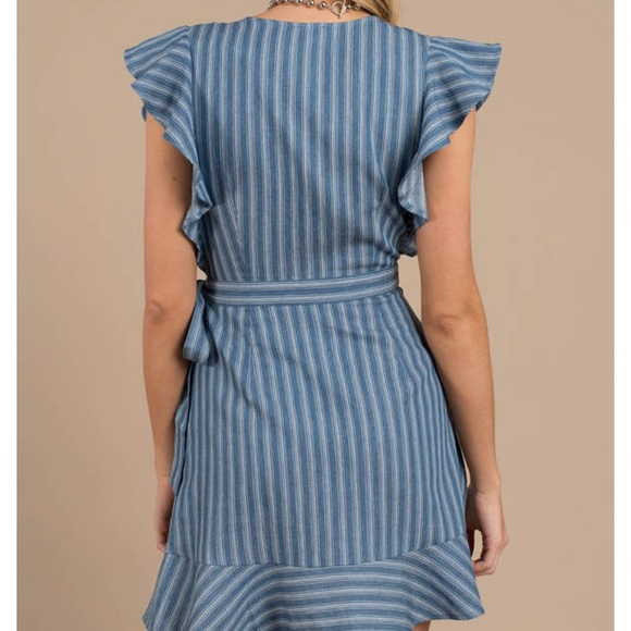 ROSALIE STRIPE CHAMBRAY WRAP DRESS IN BLUE - Picture 3 of 7